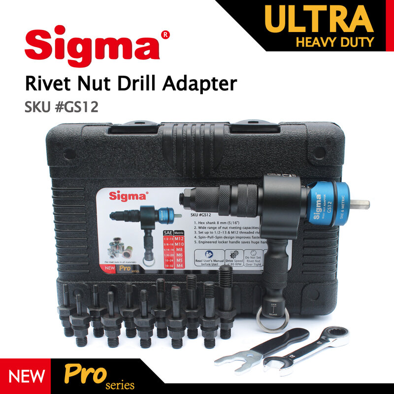 Sigma # GS12 ULTRA HEAVY DUTY nakrętka nitu Adapter wiertarski akumulatorowa lub elektronarzędzia akcesoria alternatywna nakrętka nitu pneumatycznego