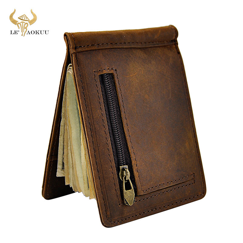 ذكر جلد طبيعي تصميم محفظة أنيقة ضئيلة الجبهة جيب المال كليب محفظة صغيرة للرجال 1098