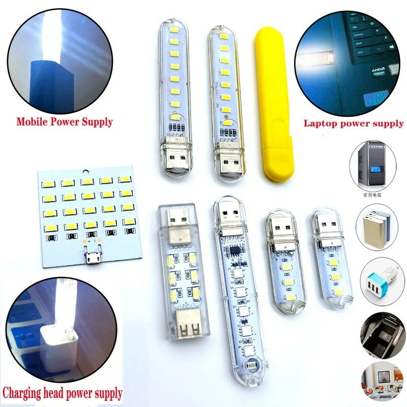 1 Mini 3 Đèn LED 8 Đèn LED Đèn LED USB 5V Đèn Ngủ Để Bàn Đọc Sách Đèn Cắm Trại Bóng Đèn Sạc máy Tính Xách Tay