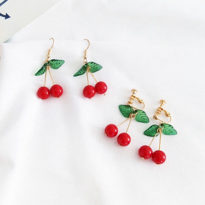 Orecchini pendenti in ciliegio rosso per donna orecchini pendenti con perle di ciliegia di frutta carina regali dolci gioielli da ragazza Bijoux