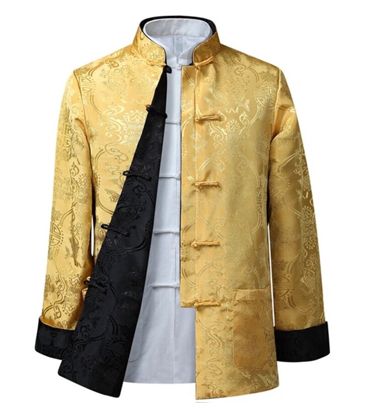 สองด้านสวมใส่เสื้อแจ็คเก็ต Рубашка Chunqiu ชายคู่เทศกาลถ่ายภาพแขนยาวจีน Tang Suit