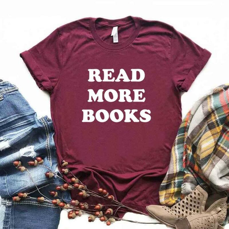 Read More-camisetas con estampado de libros para mujer, camiseta divertida informal de algodón para mujer, camiseta Hipster, NA-689 de 6 colores