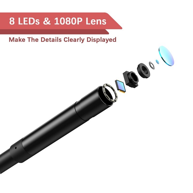 ถึง4.3นิ้วกล้องเครื่องส่องตรวจอุตสาหกรรมจอ HD1080P รถยนต์กล้องงูสำหรับตรวจสอบ8มม. เลนส์8 LED สาย USB กันน้ำ
