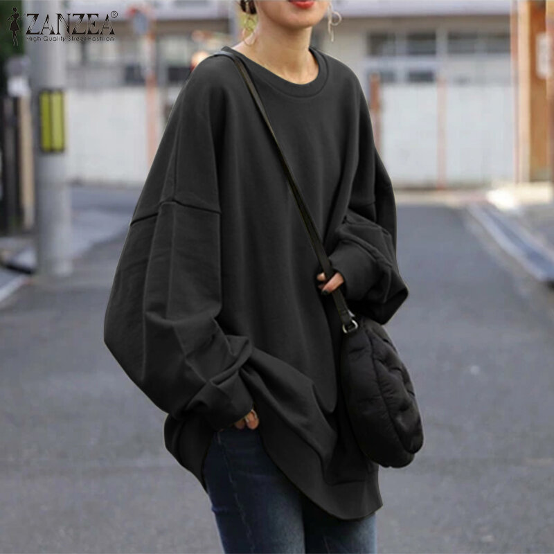 ZANZEA Sweter Lengan Panjang Musim Gugur Hoodie Musim Dingin Fashion Pullover Longgar Solid Wanita Ukuran Besar Pakaian Jalanan Kasual