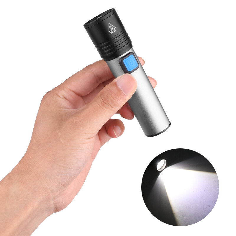 Linterna LED T6 recargable por USB, portátil, con batería de litio integrada de 1200mAh, resistente al agua, con zoom