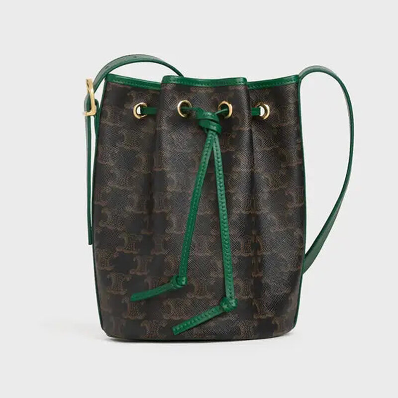 CELINE роскошная сумка-ведро из телячьей кожи Toile Triomphe, регулируемый кожаный ремешок, сумки через плечо для женщин 191142CAA.30RD