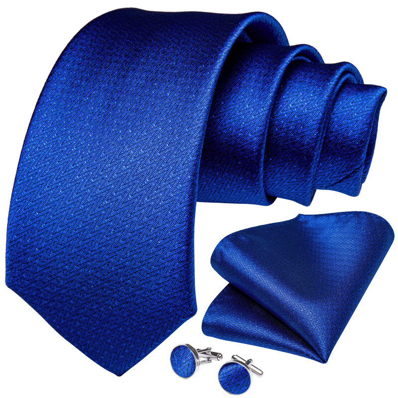 Royal Blue Solid Men's Silk Ties Brooch Handkerchief Set Formal Business Wedding Necktie Men Neckwear Accessories DiBanGu