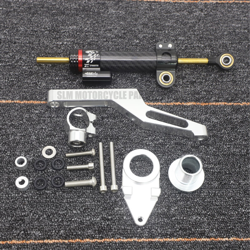 Estabilizador de amortiguador de dirección y Kit de montaje de soporte, color plateado, para Kawasaki Ninja ZX-6R, ZX6R, 2009-2022, 2021, 2020, 2019, 2018, 2017