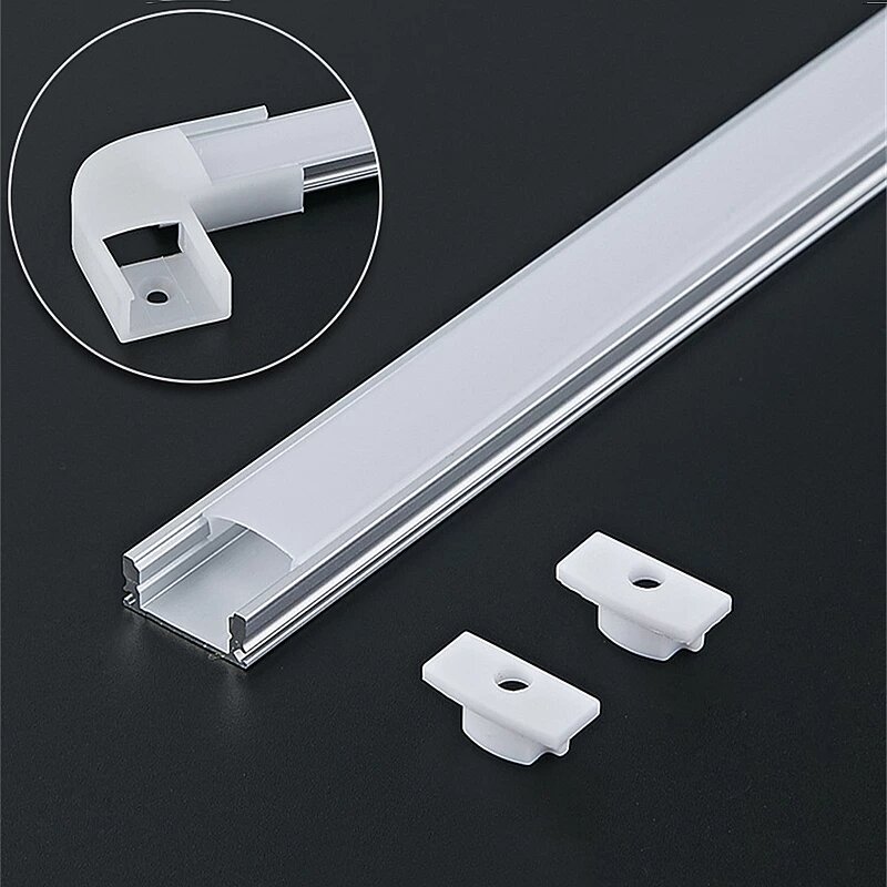 Canal de aluminio de 50cm para tira de Led, perfil de aluminio en forma de V con difusor, cubierta de PC lechosa, tiras de barra LED, soporte de luz