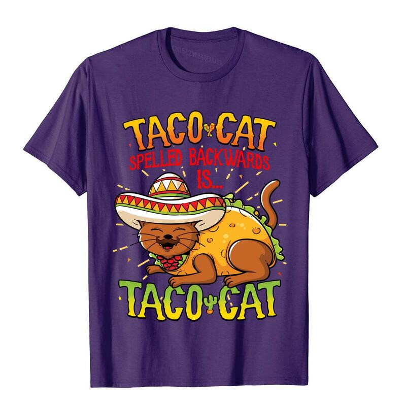 Śliczny kot Taco pisany do tyłu to Taco kot zabawny T-Shirt bawełniany dla mężczyzn główna ulica T Shirt