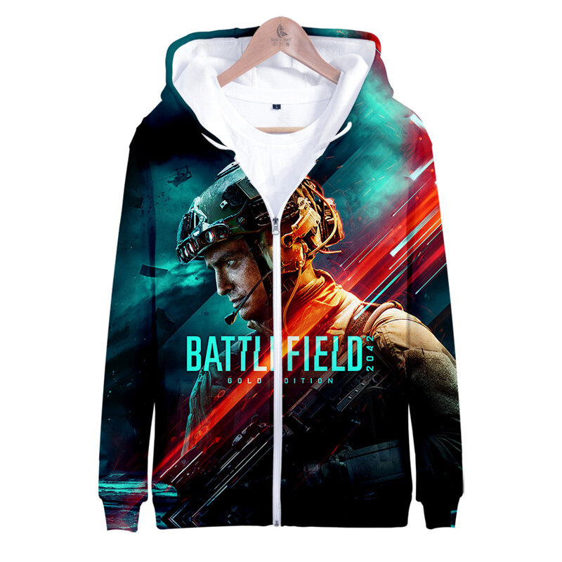 Battlefield 2042 3D พิมพ์ฤดูใบไม้ร่วงฤดูหนาววันหยุดหลงใหลสไตล์ผู้ชาย/ผู้หญิง Streetwear สไตล์ซิป HIP HOP Hooded