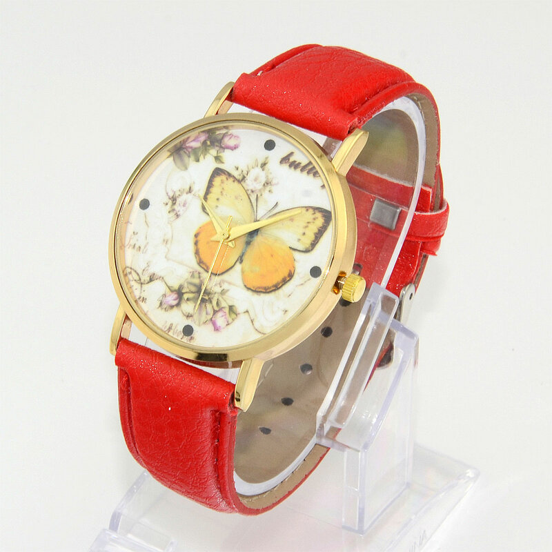 Beautiful Fresh Women's Watch Fashion PU Leather Band Butterfly Ladies Quartz Wrist Watches