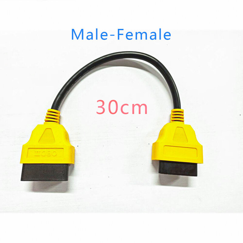 Câble d'extension jaune OBD2, interface mâle à femelle, facile à utiliser, 16 broches, adaptateur d'extension de prise, le plus récent, 13cm, 30cm