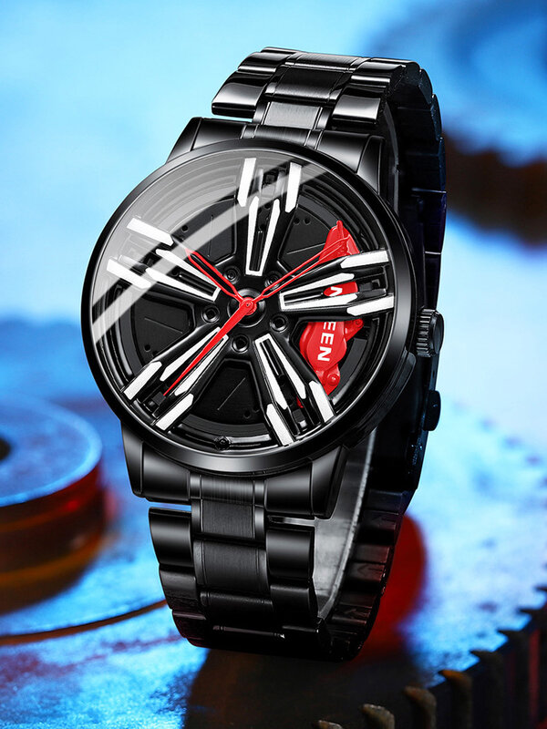 Rim Hub-Reloj de acero inoxidable para hombre, accesorio de pulsera de cuarzo con ruedas, complemento masculino deportivo de marca de lujo con diseño moderno, 2022