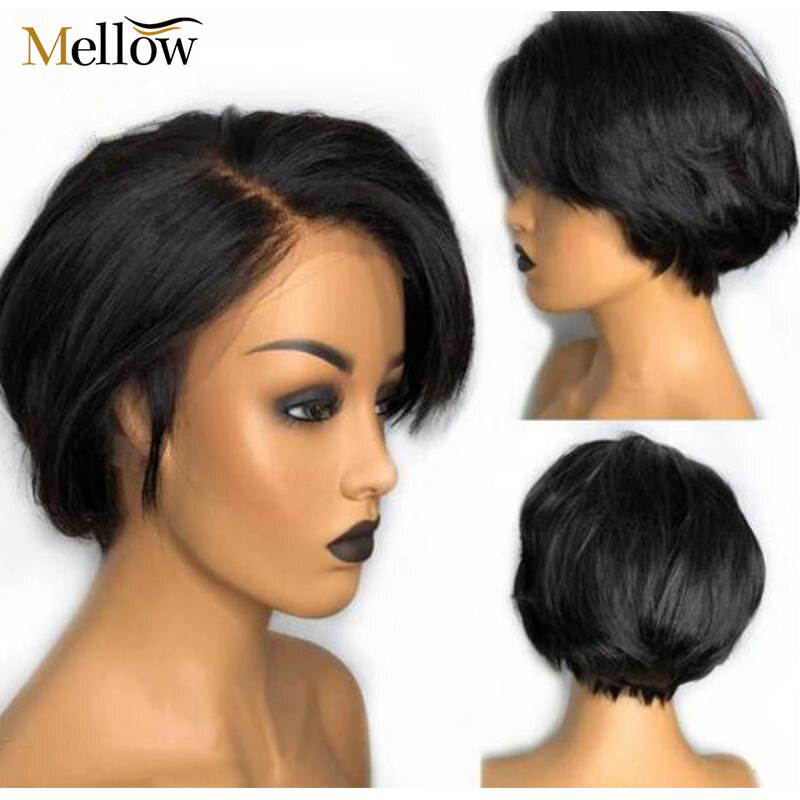 Brazilian Pixie Cut Wig Straight Lace Front Human Hair Wigs Pre Plucked Short Bob Human Hair Lace Wigs With Baby Hair Mellow