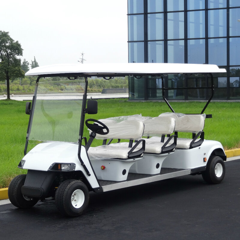 6 ركاب عربة ملاعب جولف كهربائية اللون الأبيض نادي سيارة المطار سيارة الغولف الكهربائية