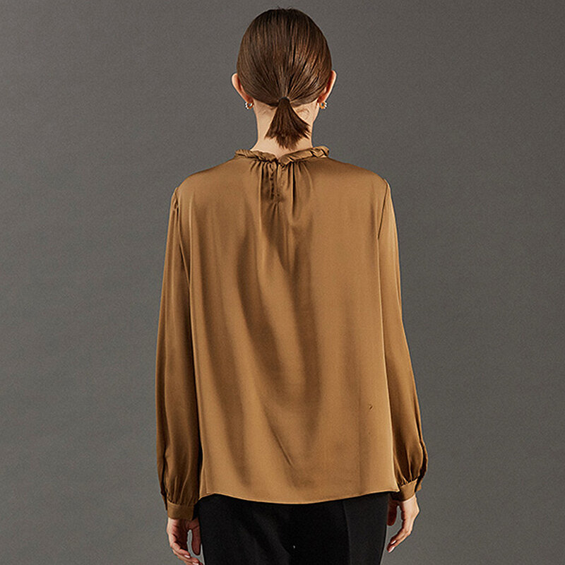 Blusa informal de seda 90% para mujer, jersey de manga larga con cuello redondo, diseño Vintage en 2 colores, talla grande, nueva moda