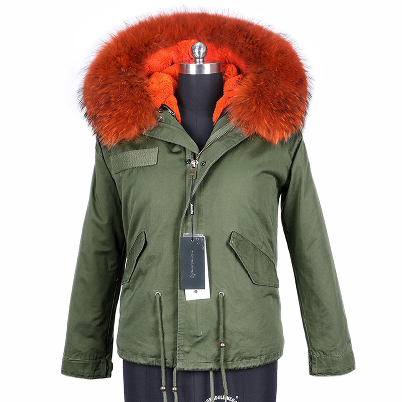Зима 2020 ММК Женская парка пальто, с меховым воротником, кроличья шерсть, полосы, уличная одежда,