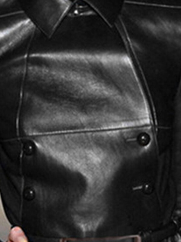 معطف خريفي طويل من الجلد باللون الأسود من nerazurri للنساء موضة 2021 بأكمام طويلة سترة ثنائية الصدر ملابس أنيقة على الموضة البريطانية