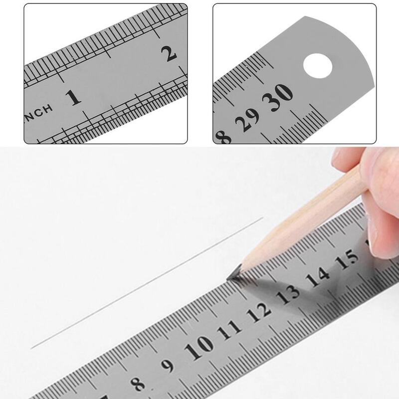 Regla de Metal de acero inoxidable 30CM medición con regla recta doble cara para coser pies y papelería escolar