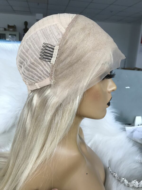 QueenKing hair Lace Front  Wig 150% Density Ash Blonde Color wig Straight plucked Hairline 100% Brazilian Human Remy Hair