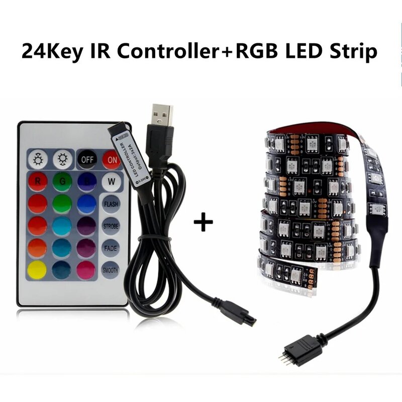 Tira de luces LED USB, 5V, SMD5050, RGB, iluminación de fondo de TV, 50CM, 1M, 2M, 3M, 4M, 5M, Flexible, bricolaje