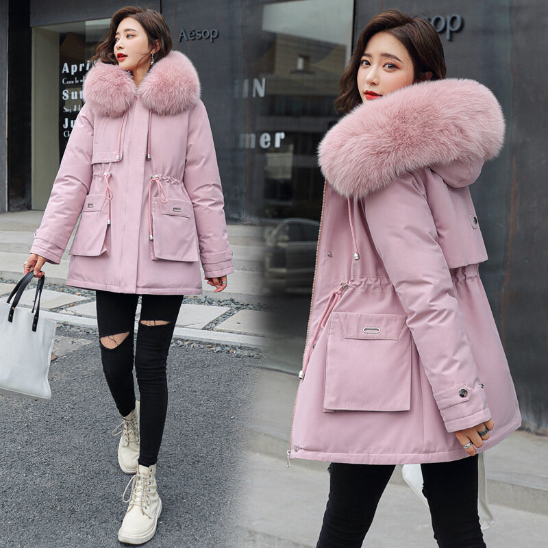 2020 Winter Jacket Womens Parkas Thicken Outerwear Solid Hooded Coats Long Female Slim Cotton Padded Basic Tops