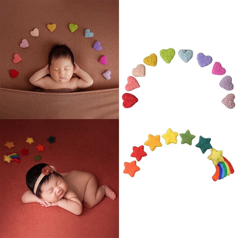 7/10 pçs diy feito à mão de lã do bebê sentiu arco-íris estrelas amor coração decoração festa em casa recém-nascidos fotografia adereços