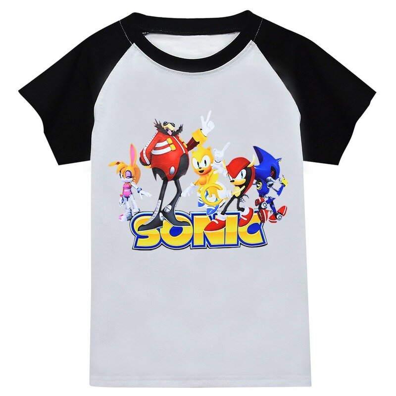 2020 été nouveau Sonic le hérisson dessin animé impression garçon fille frappé couleur sport décontracté rafraîchissant coton 2-16Y T-shirt haut