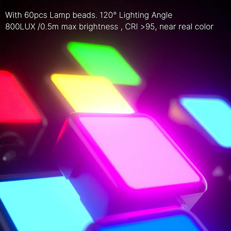 VIJIM Ulanzi-VL49 Luz de Vídeo LED RGB Colorida, 2500K-9000K, 800LUX, Mini Preenchimento Magnético, 3 Sapatas Frias, 2000mAh, Luz de Câmera Tipo C