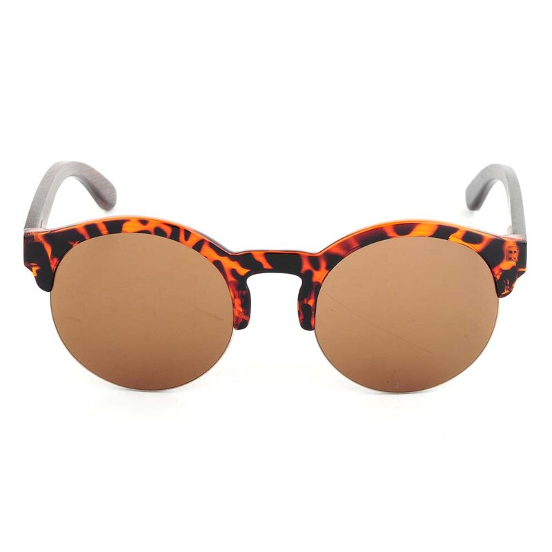 LONSY レトロブラウン竹ウッドサングラス女性男性ブランドデザイナーヴィンテージハーフサングラスミラー駆動 UV400 眼鏡