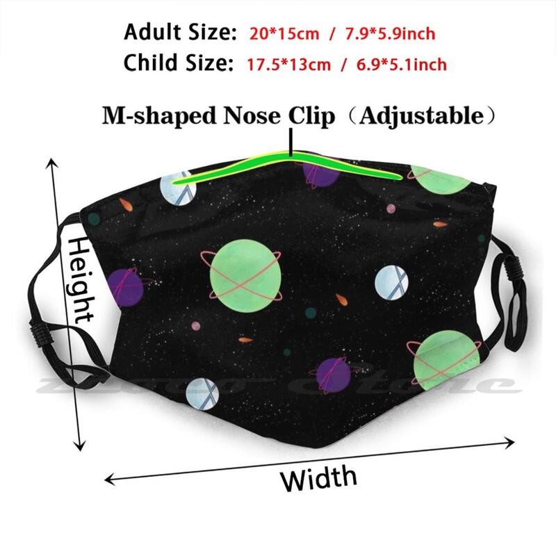 Espacio y planetas patrón personalizado filtro lavable Pm2.5 máscara para niños adultos espacio exterior estrellas planetas bonita estética