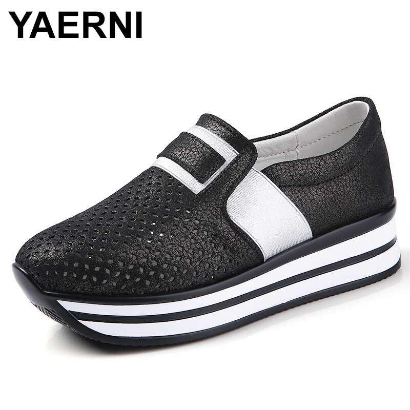 YAERNI Women's flat shoes; 2020 summer new hollowed-out breathable lightweight fashion shoes for women thick soled ladies casual
