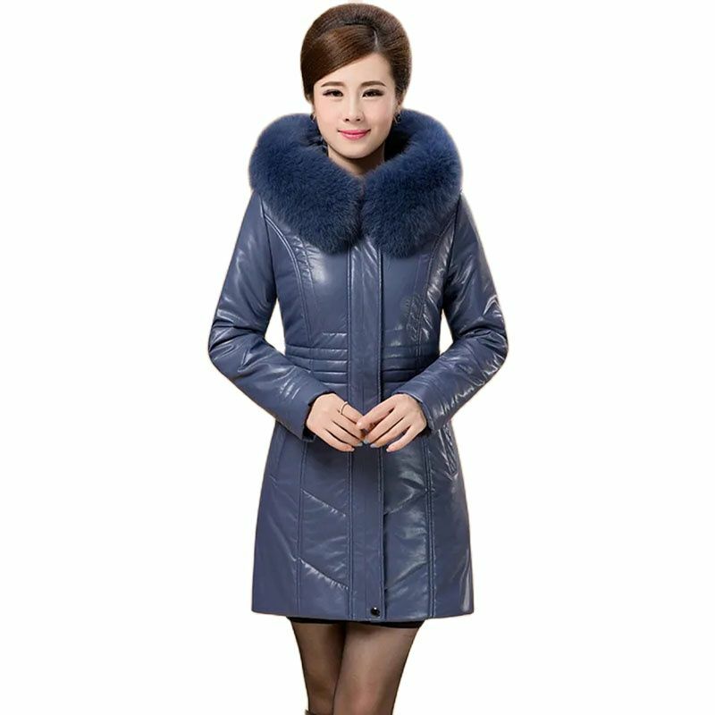Abrigo de cuero y algodón para mujer, Parkas acolchadas con capucha, chaquetas cálidas de longitud media, prendas de vestir exteriores de invierno, nuevo