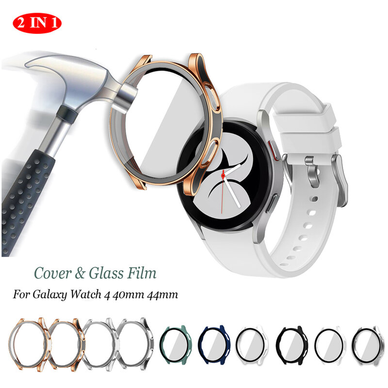 Capa + vidro temperado para samsung galaxy watch 4 40mm 44mm protetor de tela cheia pára-choques para galaxy watch4 44mm casca dura