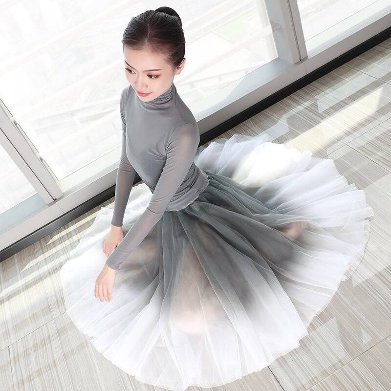 Vestido de balé feminino adulto, collant para dança, cor cinza gradiente