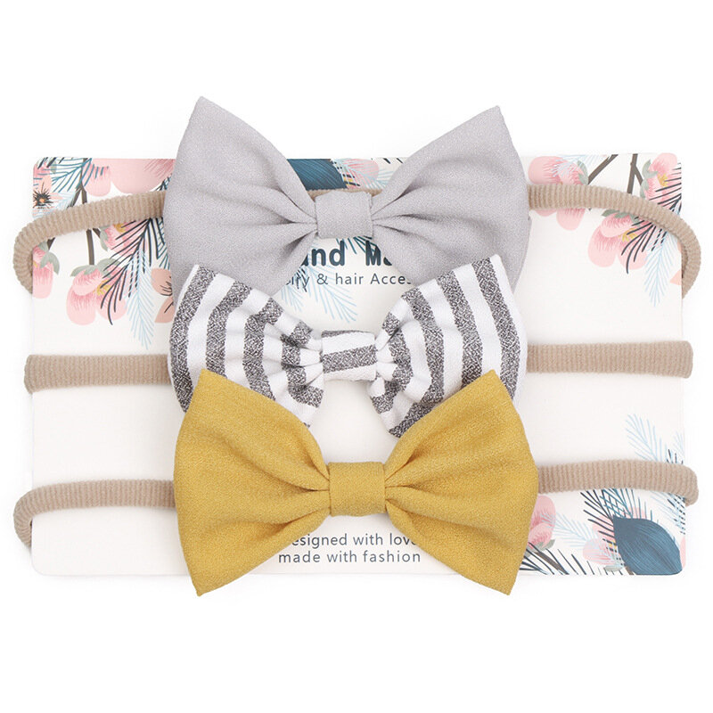 Nylon headband com arco bonito para a menina, turbante para recém-nascidos, acessórios de cabelo, 3 pcs/lot
