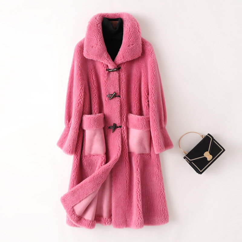 Płaszcz z prawdziwego futra wysokiej jakości 2022 nowa długa wełna z owcy strzyżonej kobiety zimowe kurtki wełniane płaszcze casualowe w stylu koreańskim Jaqueta Feminina
