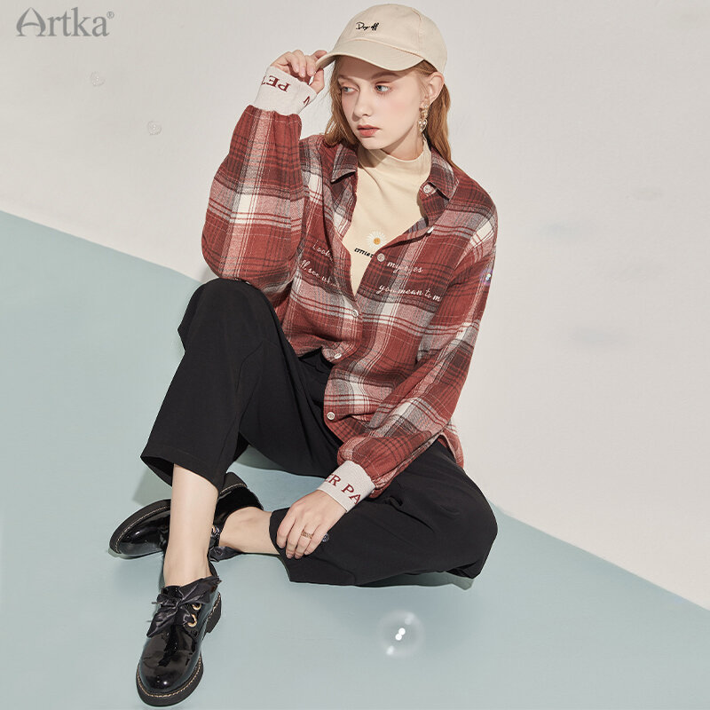 ARTKA 2020ฤดูใบไม้ร่วงผู้หญิงใหม่เสื้อแฟชั่นVintage Casualลายสก๊อตเสื้อTurn-Down Collarเสื้อแขนยาวOutwear SA20400Q
