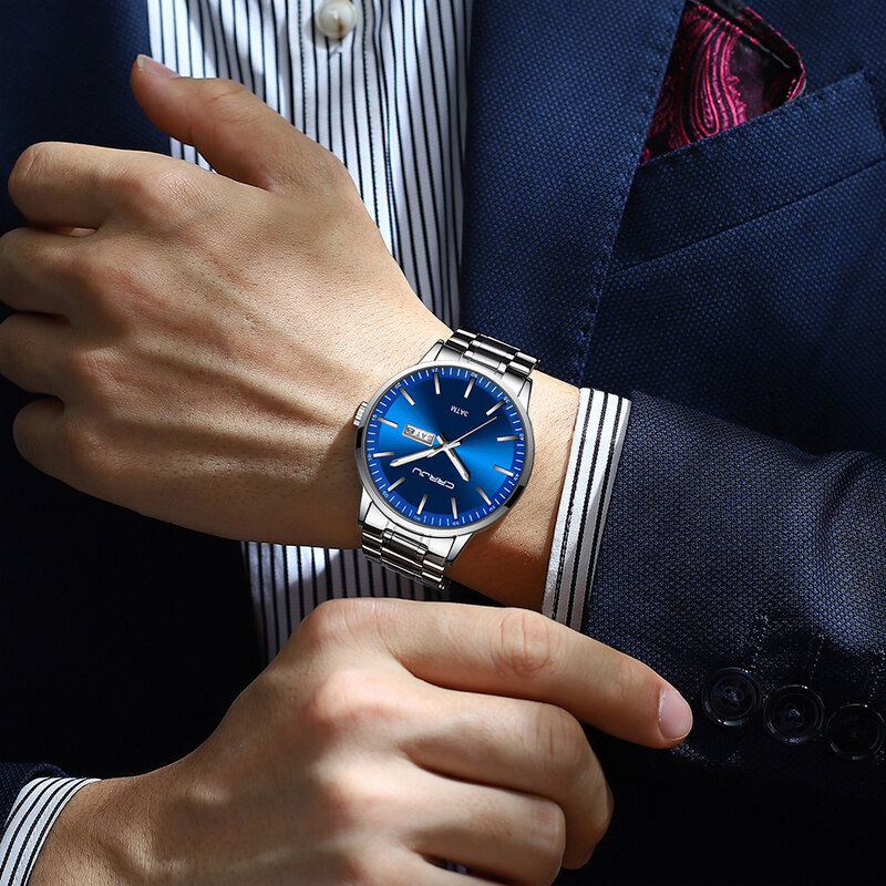 Crrju 2021 estilo simples relógios masculinos de luxo famosa marca negócios inoxidável luminoso relógio quartzo relogio masculino