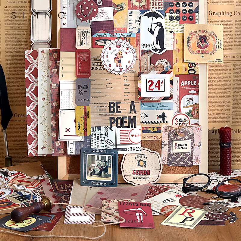 Vintage Matenial Pack Series Kraft กระดาษ Scrapbooking/ทำบัตร/Journaling โครงการ DIY ไดอารี่ของตกแต่งแบบวินเทจ LOMO การ์ด