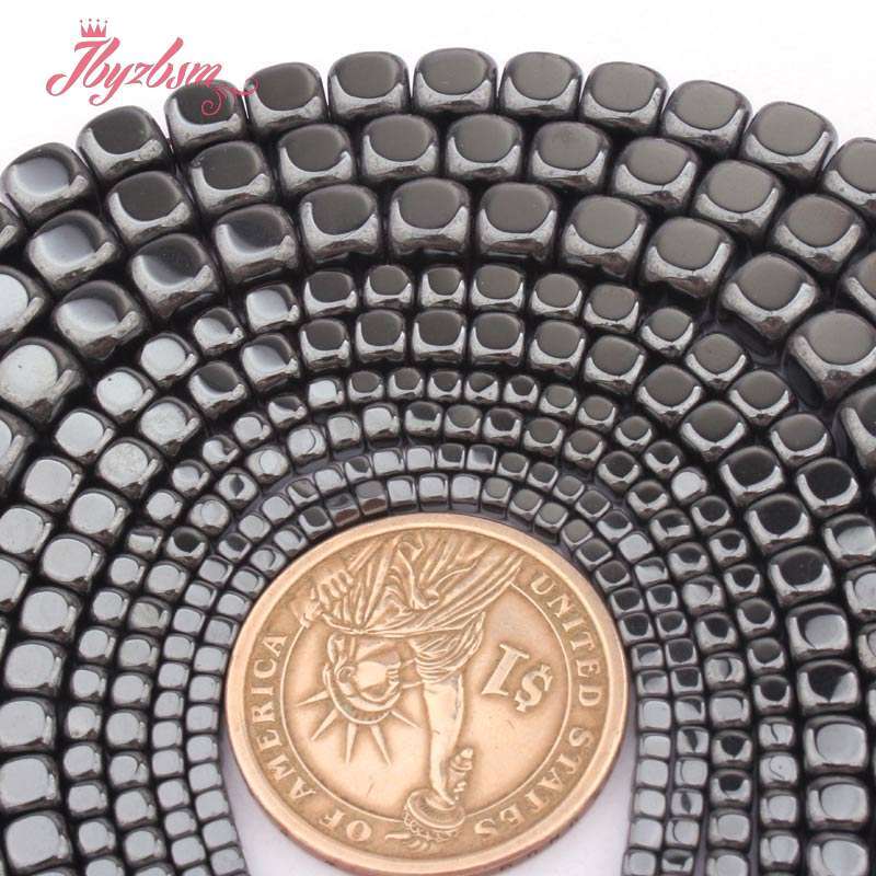 Perles d'Espacement en Hématite Noire Naturelle, 2/3/4/6mm, Cube Lisse, pour Bricolage, Collier, Bracelet, Bijoux de 15 Pouces