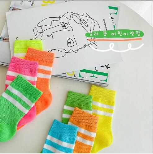 1-8Year 4 Pairs Spring and summer new striped parallel bar socks candy mesh  children's socks