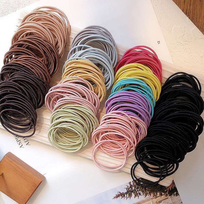 50/100PCS Neue Farbe Nylon Elastische Haar Krawatte 5CM Gummiband für Frauen Männer Dünne Haarbänder Pferdeschwanz halter Haar Zubehör