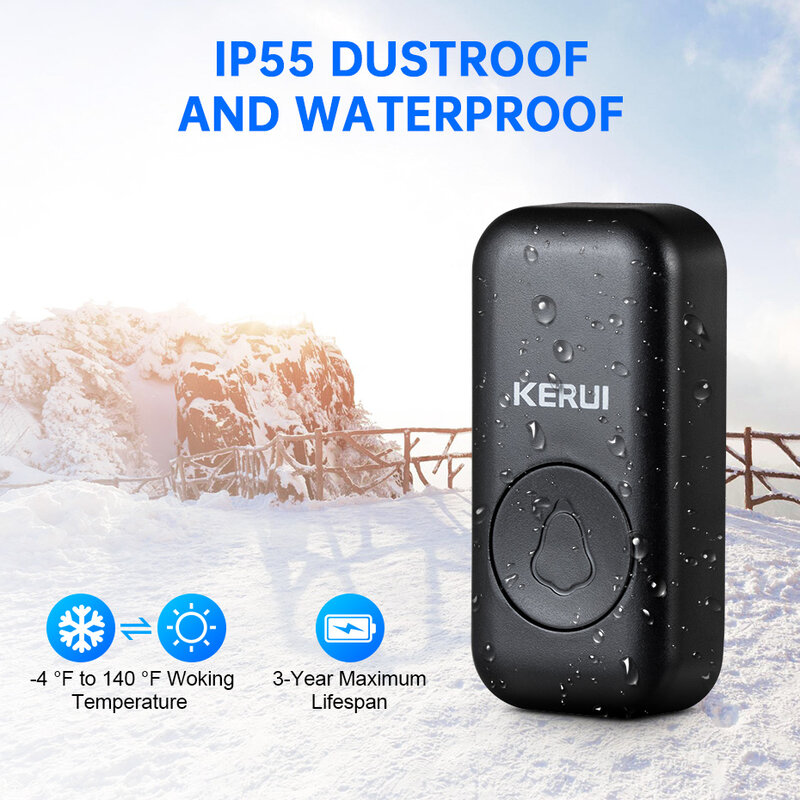KERUI – sonnette d'extérieur sans fil M525, étanche, sonnette de porte intelligente, Kit de carillons LED Flash alarme de sécurité, domestique de bienvenue