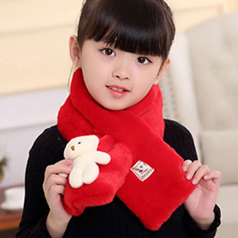 Otoño Invierno nueva imitación de pelo de conejo bufanda para niños bebés niñas felpa Pequeño Oso cuello caliente bufandas de Color puro
