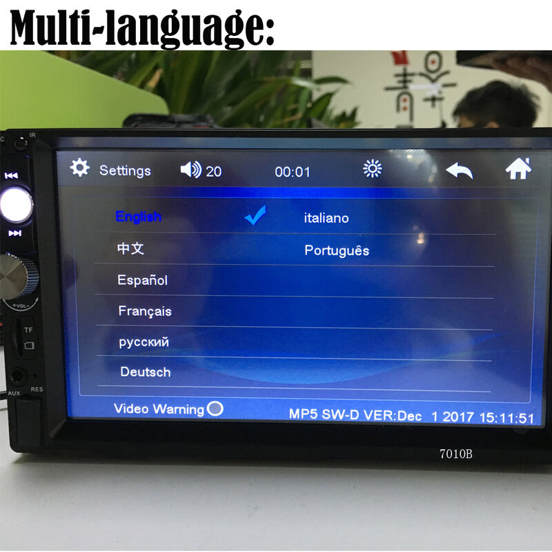 Podofo-Bluetooth付きマルチメディアプレーヤー,カーラジオ,HDタッチスクリーン,FMオーディオ,ステレオ,mp5,mp3,2 din