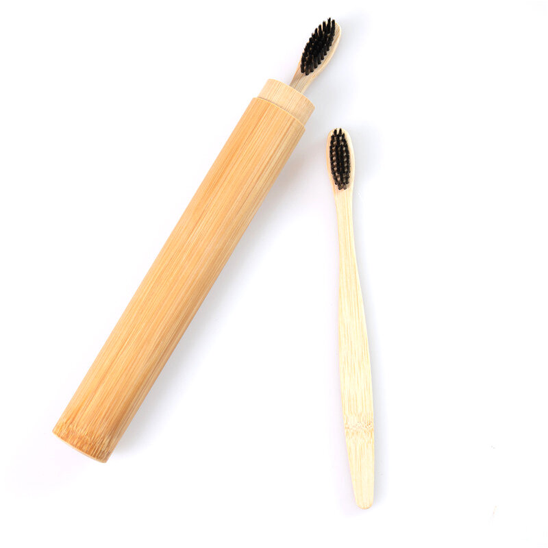 Бамбуковая зубная щетка из натурального бамбука взрослых и детей на выбор, портативный дорожный держатель, моющийся, без БФА, бамбуковый чехол, 1 комплект