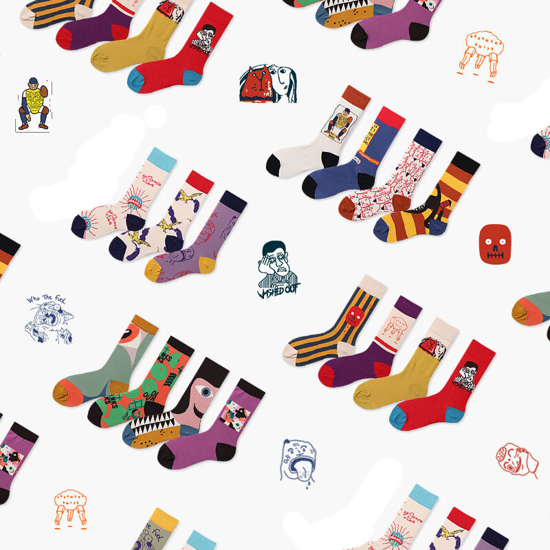 Chaussettes Happy Socks pour hommes et femmes, 44 documents, art créatif, dessin animé, fruits, Harajuku, hip hop, streetwear, drôle, couples, mode
