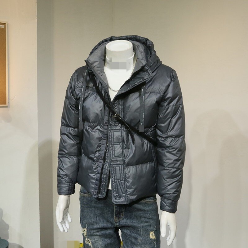 Стильный корейский Модный повседневный мужской простой однотонный пуховик с капюшоном на молнии с карманами и длинными рукавами зимняя теплая куртка Роскошная уличная одежда